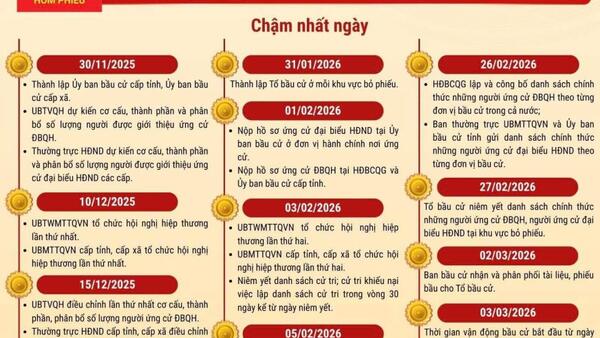 CÁC MỐC THỜI GIAN TRƯỚC KHI DIỄN RA CUỘC BẦU CỬ ĐẠI BIỂU QUỐC HỘI KHOÁ XVI VÀ HĐND CÁC CẤP NHIỆM KỲ 2026 - 2031.